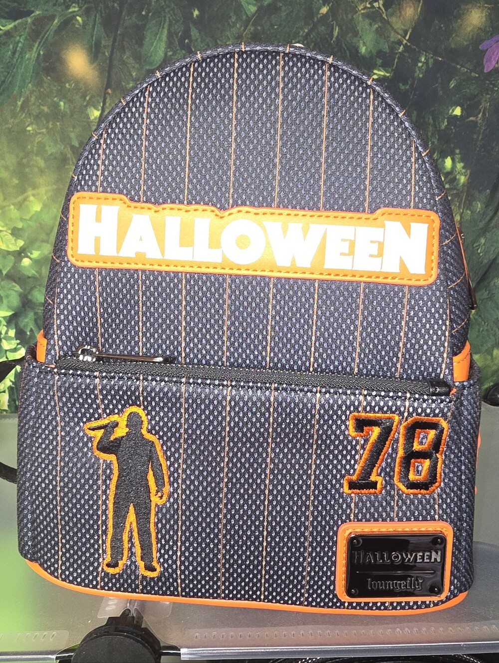 Loungefly Micheal Myers Halloween Jersey Mini Backpack with Orange Trim
